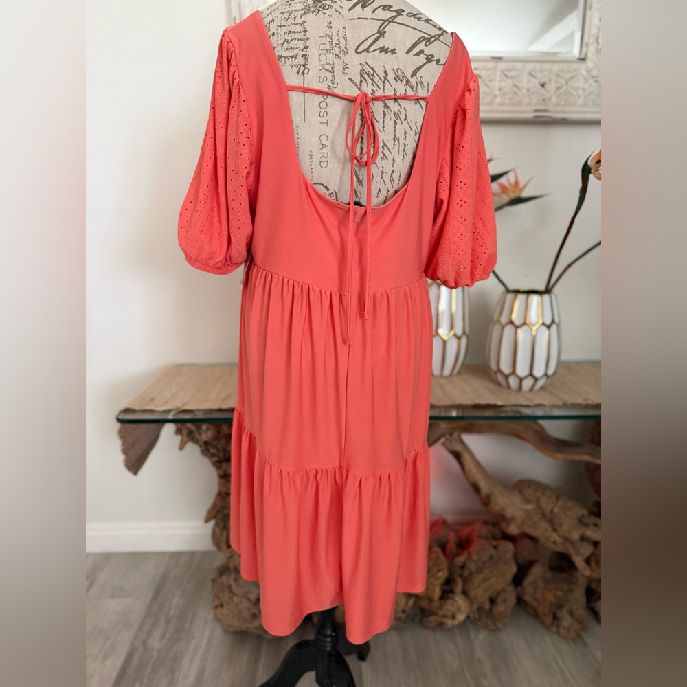 NEW with Tavs BCBG Paris Eyelet Babydoll Dress in Vibrant Coral - XL